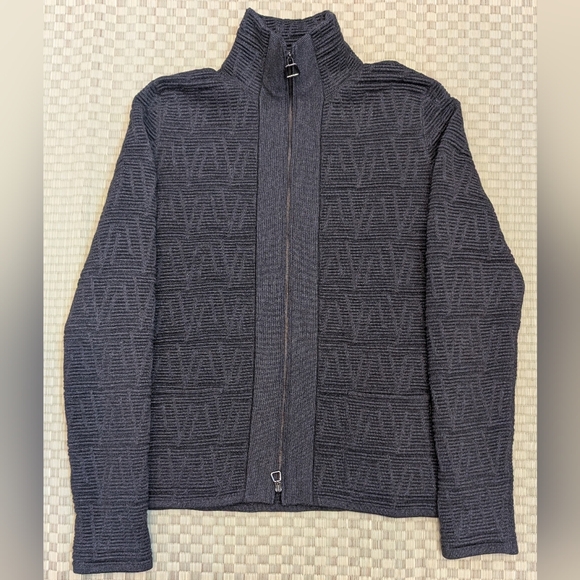 Akris Graphite Jacquard Zip Cardigan Wool Silk Women's Size Sm *See Measurements